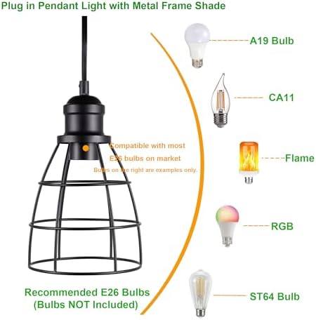 LIT-PATH Plug In Pendant Lighting 2-Pack Black