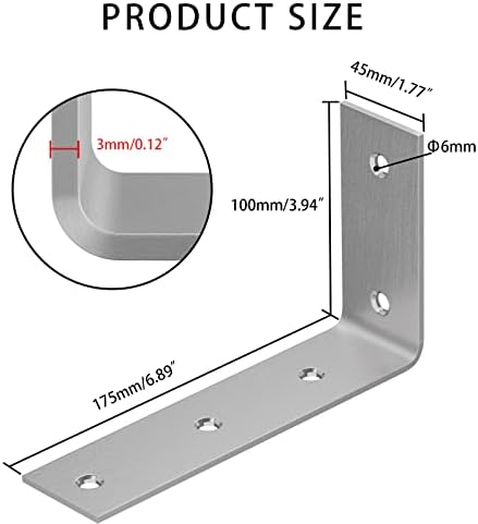 YUMORE Heavy Duty Shelf Bracket 7 Inch L-Shaped 4 Pack