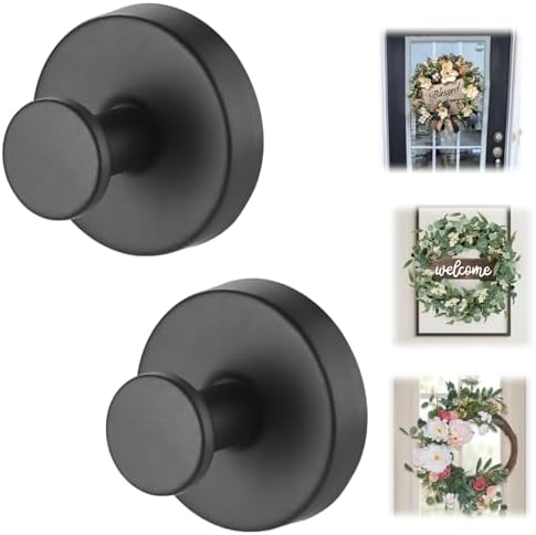 2 Pack Black Suction Cup Hooks for Wreaths and Bath Towels