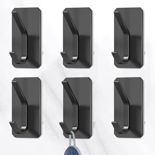 PMMASTO Self-Adhesive Towel Hooks - Heavy Duty Black K Shape 6PC