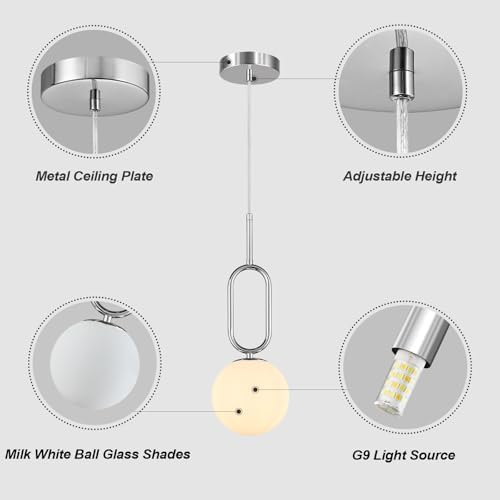 Modern Chrome Pendant Light with White Globe Shade 3-Pack