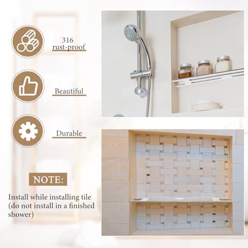 Teenyyou 2 Pcs Bathroom Niche Shelf 316 Stainless Steel