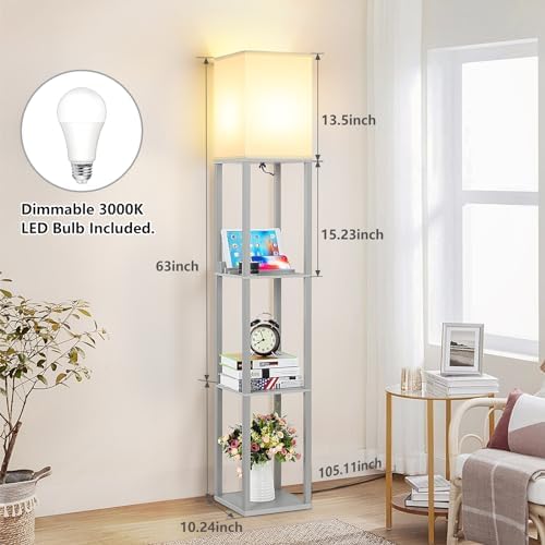 FOLKSMATE LED Shelf Floor Lamp with USB Ports and Power Outlet