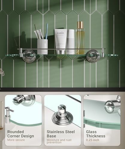 Wzkaly 20 Inch Glass Floating Shelf for Bathroom