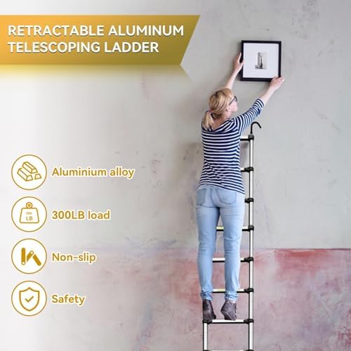 BOWEITI 262FT Telescoping Ladder Aluminum Collapsible Ladder with Non-Slip Feet