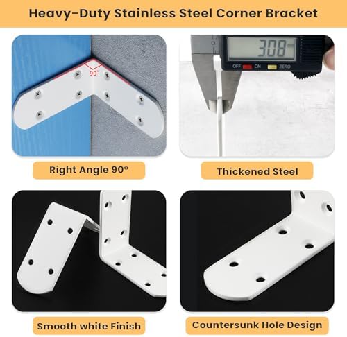 Alise 4Pcs Stainless Steel L Brackets for Shelves White