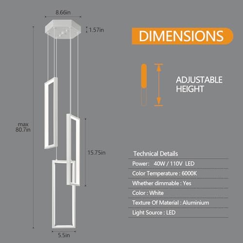 Modern White 40W LED Pendant Light with 3 Rings