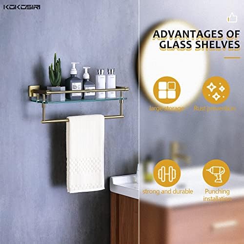 KOKOSIRI 20 Inch Tempered Glass Bathroom Shelf with Towel Holder