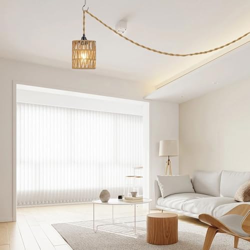 Boho Rattan Pendant Light with On-Off Switch
