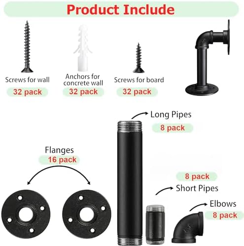 Heavy-Duty L-Shaped Pipe Shelf Brackets 8 Pack for Wood
