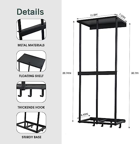 Camping Chair Wall Mount Rack with 4 Hooks and Floating Shelf