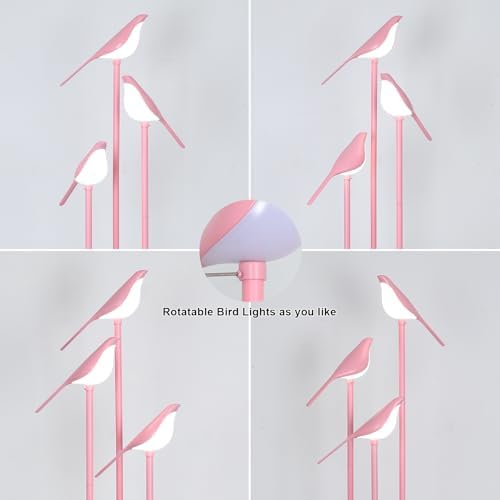 Pink Bird Floor Lamp with Shelves and 3 Lights