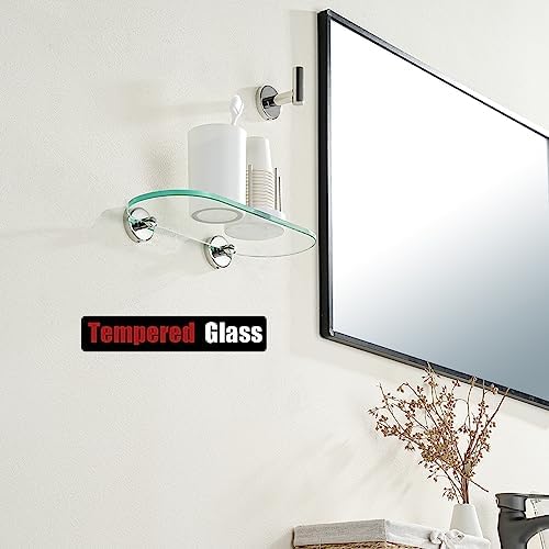 JQK Chrome Bathroom Glass Shelf 12x5 Inches