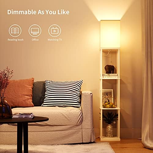 SUNMORY Floor Lamp with Shelves and 3-Way Dimmable LED Light