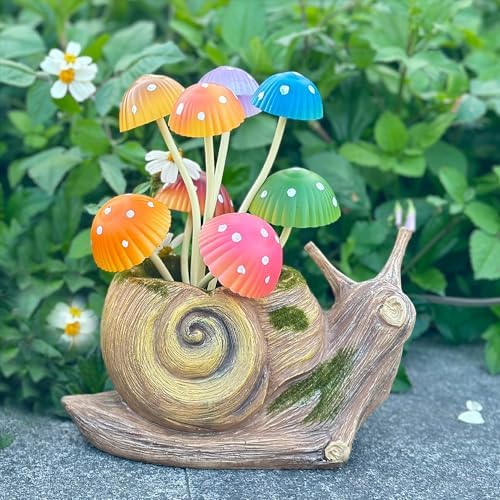 Solar Garden Mushroom Snail Statue 1 Pack Outdoor Decor
