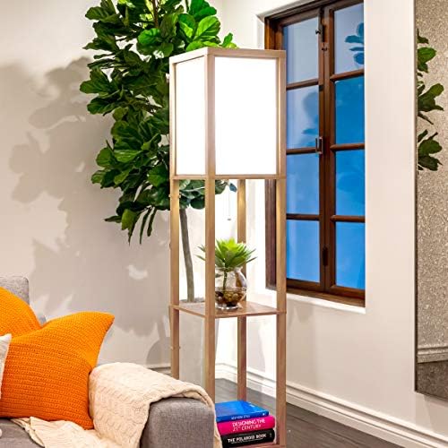 Brightech Maxwell Modern Shelf Floor Lamp with LED and Wood Design
