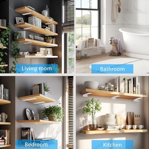 Heavy Duty Floating Shelf Brackets 10-Inch Long 6-Pack Matte White L
