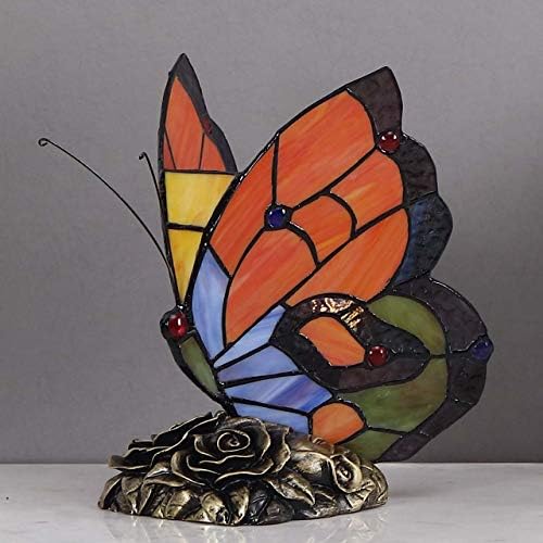 Bieye L10038 Butterfly Tiffany Style Stained Glass Accent Table Lamp