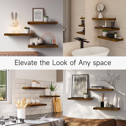 BAYKA Floating Wood Shelves Set of 3 157 Inch Rustic Brown