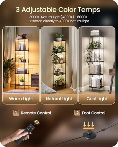 GOEBLESON 5-Tier Display Shelf with Light Floor Lamp