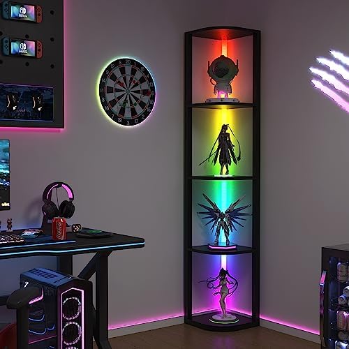 ROJASOP 5 Tier Corner Shelf with Light Floor Lamp
