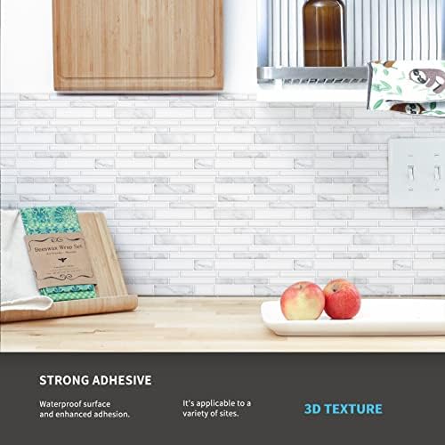 Art3d 10-Sheet Premium Peel and Stick Wall Tiles With White Marble Design