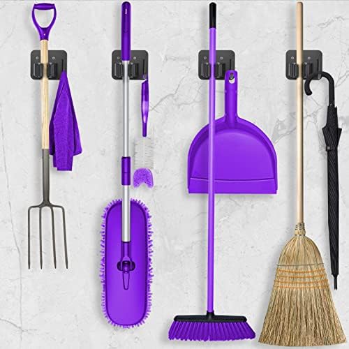 Stainless Steel Broom Holder - 4 Hook Positions Black