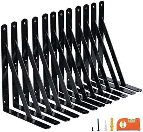 12-Pack 12 Inch Heavy Duty Shelf Brackets Black Steel