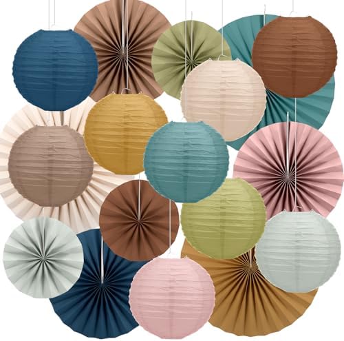 Wavwavw 18 Pcs Boho Hanging Lanterns and Fans Decorations