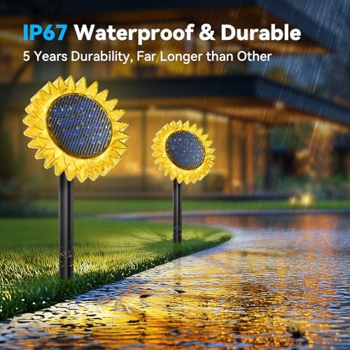 Upgraded Solar Sunflower Light 2 Pack for Garden Pathway