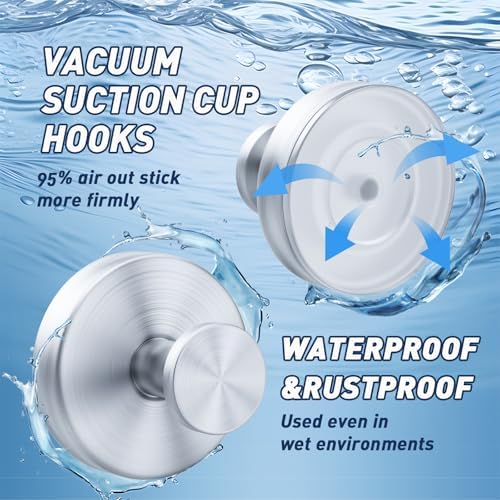 Silver Suction Cup Hooks for Shower and Glass - 2 Pack