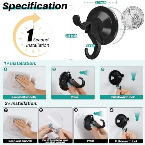 AENTGIU 5 Pack Vacuum Suction Cup Hooks Black