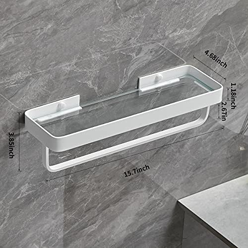 VOLPONE 2 Tier Glass Floating Shelf - Wall Mounted Bathroom Organizer White