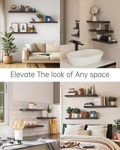 BAYKA Floating Shelves 225 Inches Satin Black Set of 3