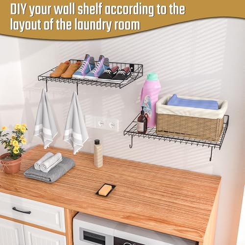 2 Pack Heavy Duty Wall Shelf With 4 Hooks