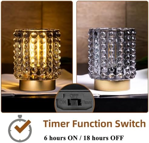 Gray Crystal Battery Operated Lamp with Timer