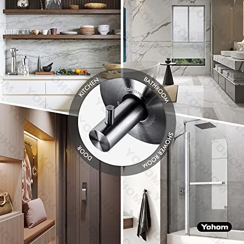 Yohom Suction Cup Hooks Black Stainless Steel Shower Towel Holders 2 Pcs
