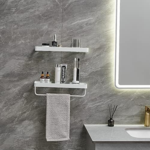 VOLPONE 2 Tier Glass Floating Shelf - Wall Mounted Bathroom Organizer White