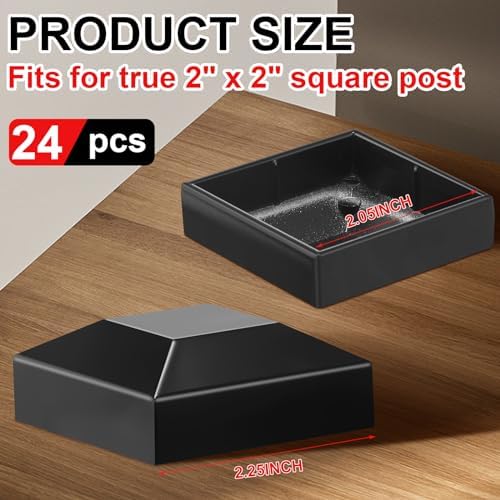 Dunzy 24 Pcs Aluminum Fence Post Caps Black 2x2 Inch Covers