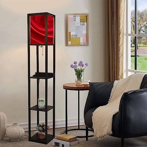 Modern Floor Lamp with Shelves USB Power Outlet