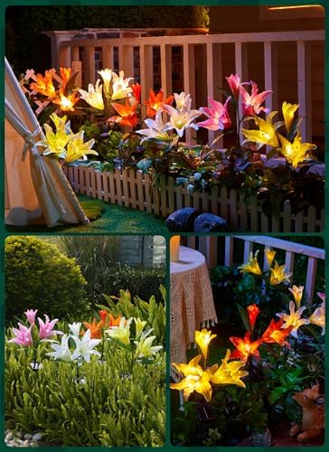 Brightown Solar Garden Lights 4 Pack Realistic Lily Flower Path Lights