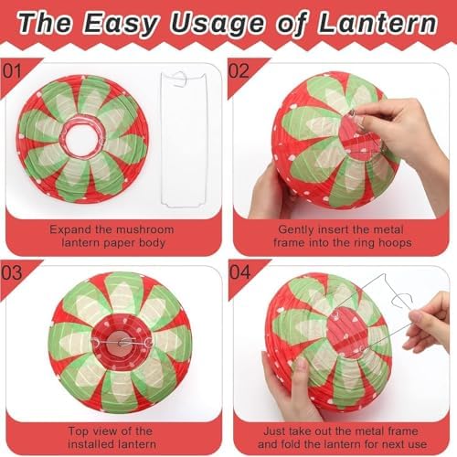 Red Strawberry Paper Lanterns Set 4 Pcs 8 12