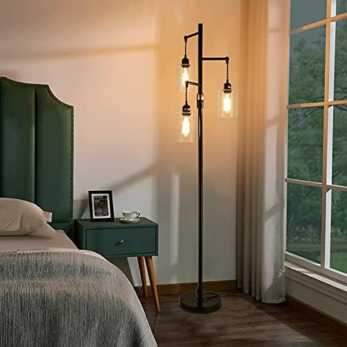 Airposta 3-Head Industrial Floor Lamp with Dimmable Switch Black
