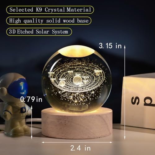Solar System 3D Crystal Ball with LED Stand