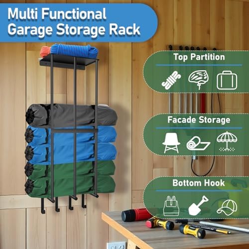 PUMHUBO Metal Beach Chair Wall Storage Rack Black