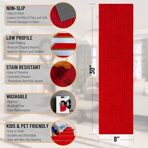 Ottomanson Non-Slip Red Stair Treads 8x30 7 Pack
