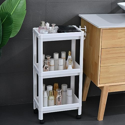 Freestanding Bathroom Shelf with 3 Layers and Wheels