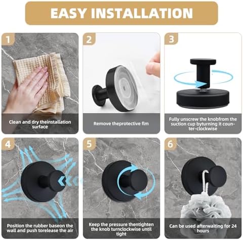 Suction Cup Hooks for Shower - No Drilling Matte Black 2 Pack