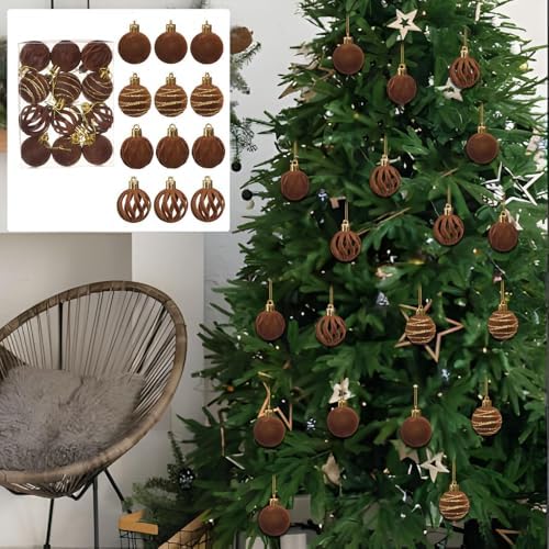 12 Pcs Brown Velvet Christmas Tree Ornaments