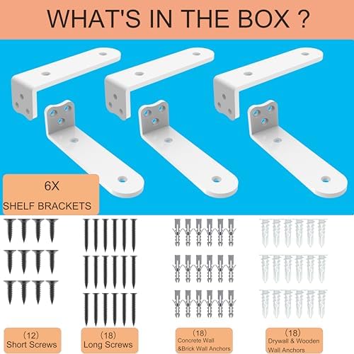 Heavy Duty Shelf Bracket 6 Pack White 6 Inch